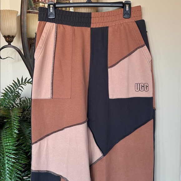 UGG Raini French Terry Piecework Pants Patchwork Brown Black Casual Sweats - Picture 4 of 16